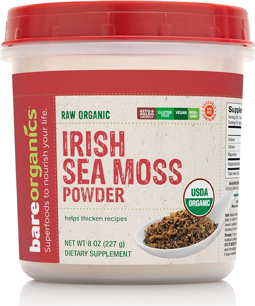 BareOrganics Organic Sea Moss Powder, Raw Irish Sea Moss, 8 oz