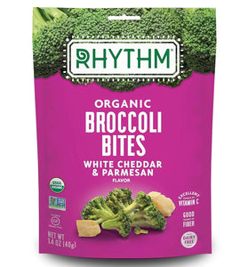Rhythm Superfoods Crunchy Broccoli Bites, White Cheddar & Parmesan, Organic & Non-GMO, 1.4 Oz, Vegan/Gluten-Free Vegetable Superfood Snacks