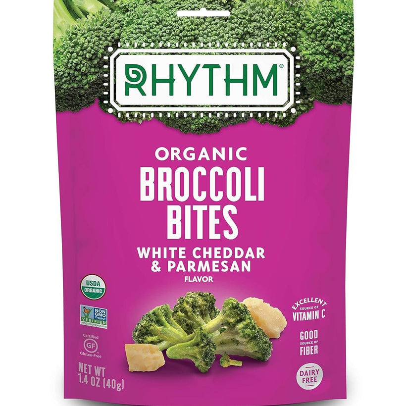 Rhythm Superfoods Crunchy Broccoli Bites, White Cheddar & Parmesan, Organic & Non-GMO, 1.4 Oz, Vegan/Gluten-Free Vegetable Superfood Snacks
