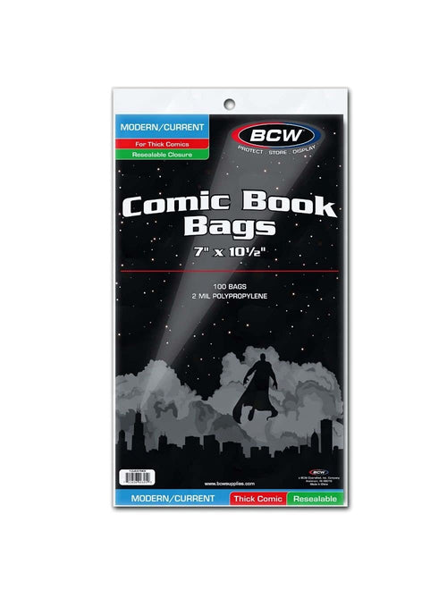 BCW Resealable Current and Modern Comic Bags, 7 x 10 1/2 in, 100 Count