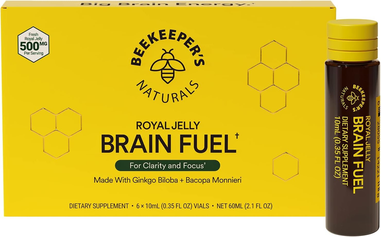 Beekeeper's Naturals B.LXR Brain Fuel - Memory, Focus and Clarity Liquid Formula, Supports Productivity - Royal Jelly, Ginkgo Biloba, Bacopa Monnieri - Keto Friendly, Gluten & Caffeine-Free