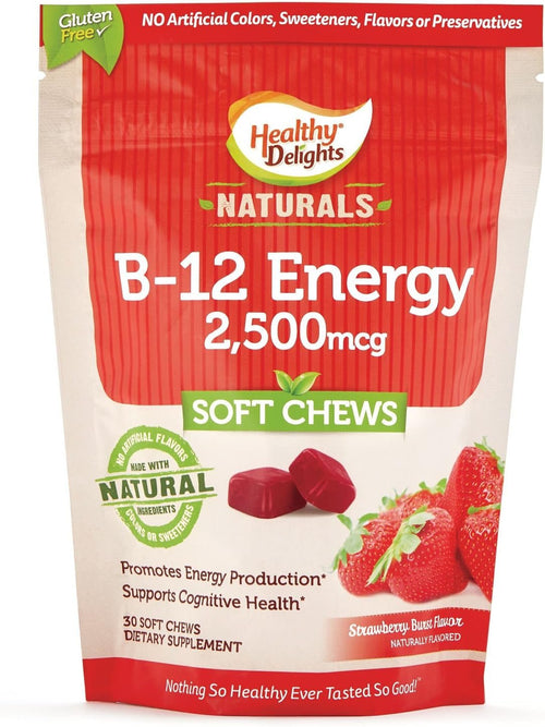 Healthy Delights Naturals B12 2500 mcg Soft Chews, Strawberry, 30 Count