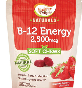 Healthy Delights Naturals B12 2500 mcg Soft Chews, Strawberry, 30 Count