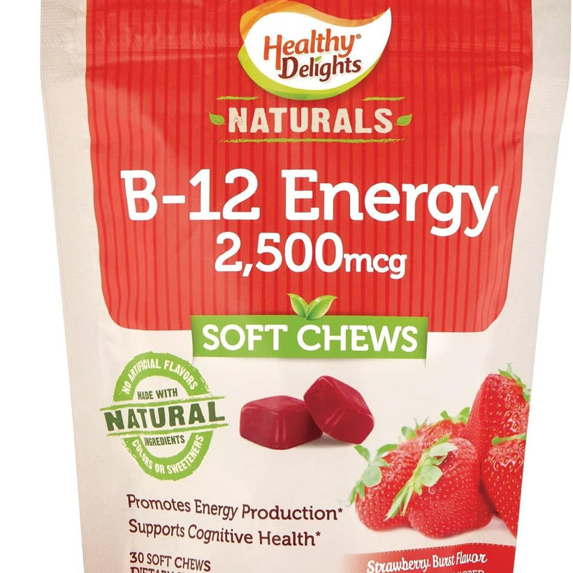 Healthy Delights Naturals B12 2500 mcg Soft Chews, Strawberry, 30 Count
