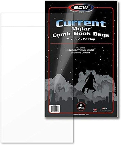 BCW Current and Modern Comic Mylar Bags, 2 Mil, 7 x 10.5 in, 50 Count