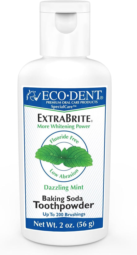 Eco-Dent ExtraBrite Baking Soda Toothpowder, Mint - Fluoride-Free Toothpaste Powder, SLS-Free Tooth Powder with Oxidizing Calcium Peroxide, Whitening Toothpaste Alternative, 2 Oz