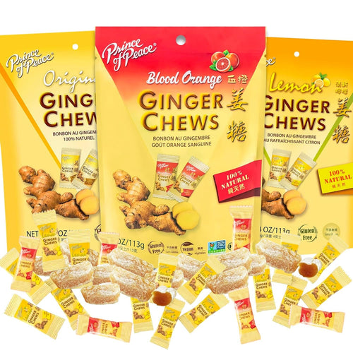 Ginger Chews Candy Variety Pack, Original, Lemon and Blood Orange (Pack of 3)