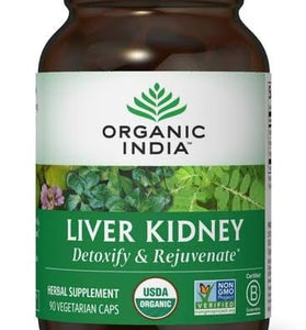 ORGANIC INDIA Liver Kidney Herbal Supplement - Detoxify & Rejuvenate, Supports Healthy Liver & Kidney Function, Vegan, Gluten-Free, Kosher, USDA Certified Organic, Non-GMO - 90 Capsules