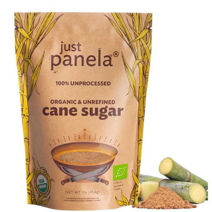 Just Panela Unrefined Cane Sugar - 1 Pound Pack - Sweeten Your Coffee with Natural Cane Sugar - Unprocessed and Handcrafted Cane Sugar with Intact Natural Minerals - Jaggery Powder