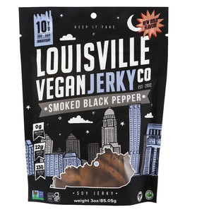 Louisville Vegan Jerky - Smoked Black Pepper, Vegetarian & Vegan-Friendly Jerky, 21 Grams of Non-GMO Soy Protein, 240 Calories Per Bag, Gluten-Free Ingredients (3 oz)