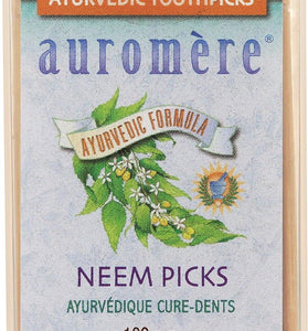 Auromere Ayurvedic Neem Toothpicks - Vegan, Natural, Non GMO, Made from Birchwood (100 Count), 2 Pack