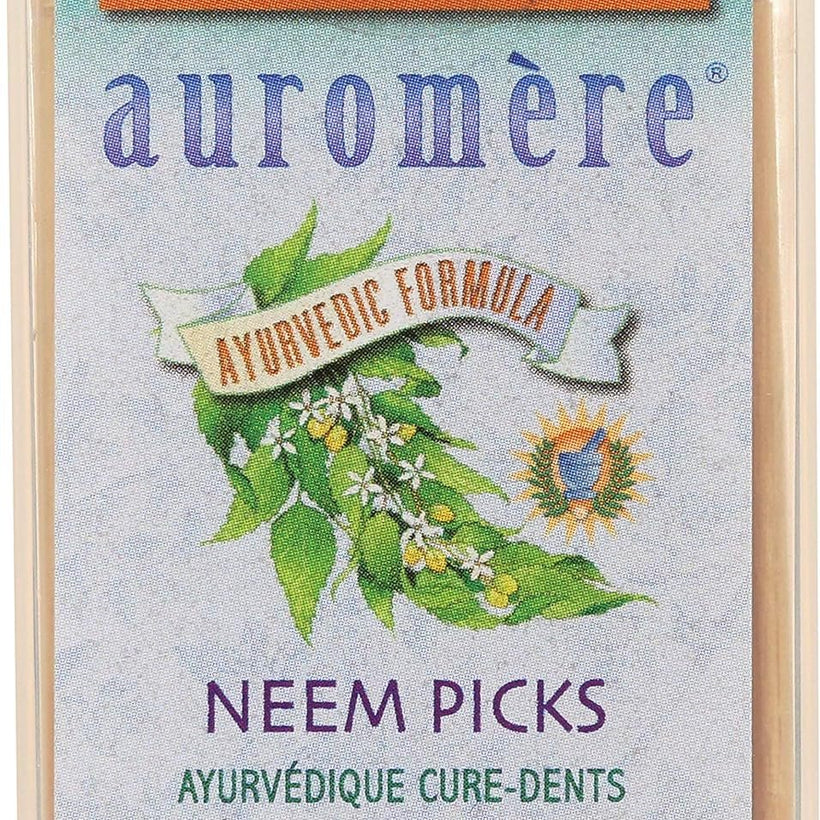 Auromere Ayurvedic Neem Toothpicks - Vegan, Natural, Non GMO, Made from Birchwood (100 Count), 2 Pack