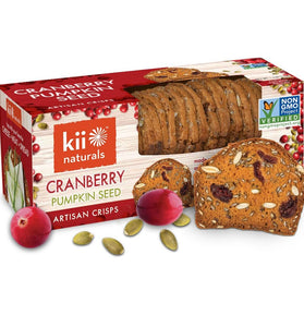 Kii Naturals Artisan Crisps, Healthy Snack Crackers for Cheese, Meats, Spreads, Charcuterie Board - Non-GMO, Kosher, No Preservatives, Hand-Crafted - Cranberry Pumpkin Seed, 5.3 Ounce (Pack of 1)