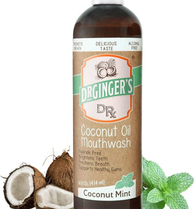 Dr. Ginger's Coconut Oil Pulling Mouthwash, All-Natural Oil Pulling & Xylitol to Target Bad Breath, Support Tongue and Gum Health and Brighten Teeth, Fluoride-Free, Coconut Mint Flavor, 14fl oz, 2ct