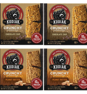Kodiak Cakes Crunchy Granola Bar Variety Pack - Peanut Butter (2 boxes) and Chocolate Chip (2 boxes) High Protein Granola Bar Snack - 100% Whole Grain Granola Bars Bulk - (24) Total Pouches