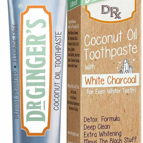 Dr. Ginger's Coconut Oil Toothpaste with White Activated Charcoal, All-Natural Whitening Brightening Power, Enamel-Safe, Reduces Plaque & Gum Sensitivity, Fluoride-Free, Coconut Mint Flavor, 4oz, 1ct