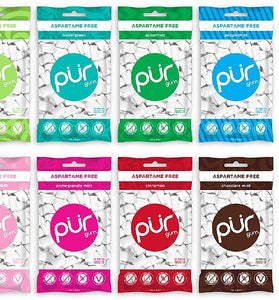 PUR Gum 8 Flavor Assortment Spearmint, Peppermint, Pomegranate Mint, Wintergreen, Cinnamon, Coolmint, Chocolate & Bubblegum