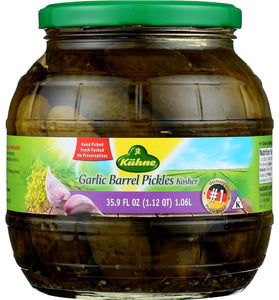 Kuhne Barrel Pickles, Garlic, 35.9 oz.