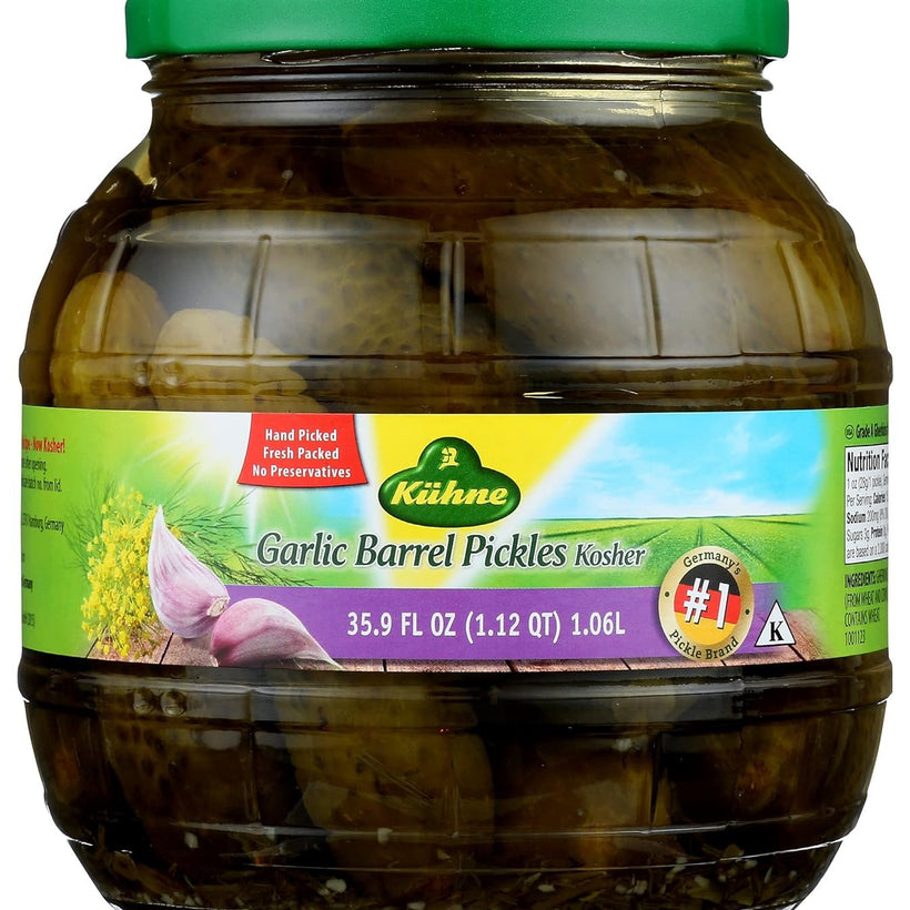 Kuhne Barrel Pickles, Garlic, 35.9 oz.
