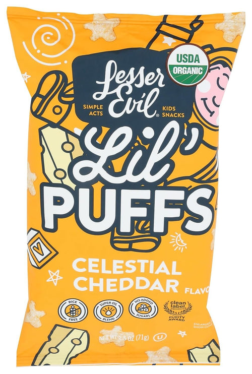 Lesserevil Organic Non-Dairy Cheddar Lil' Puffs, 2.5 oz