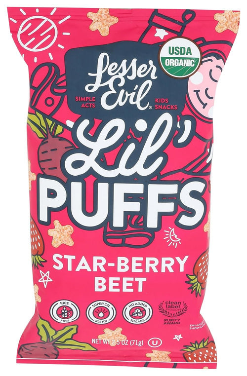 LesserEvil Organic Strawberry Beet Lil' Puffs, 2.5 oz