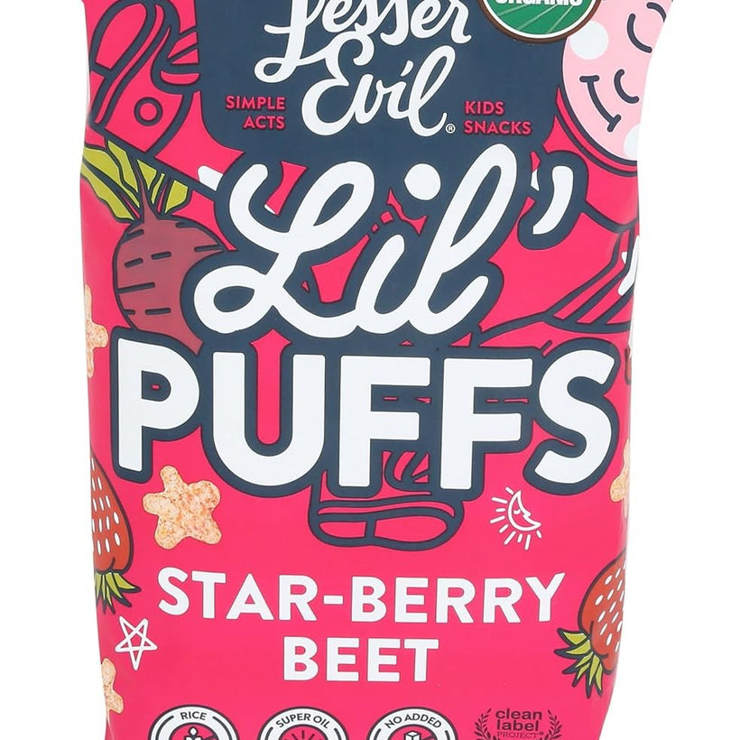 LesserEvil Organic Strawberry Beet Lil' Puffs, 2.5 OZ