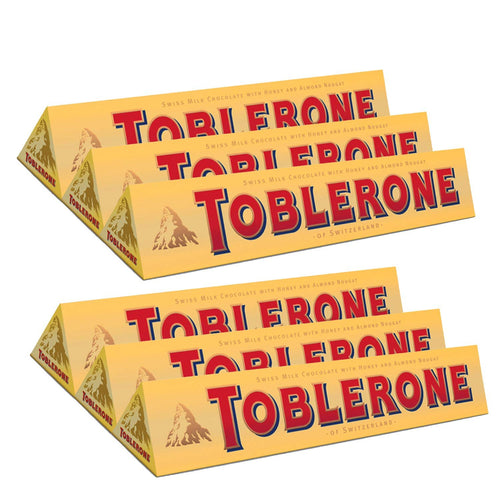 Toblerone Swiss Milk Chocolate with Honey and Almond Nougat, 100 g (Pack of 6)