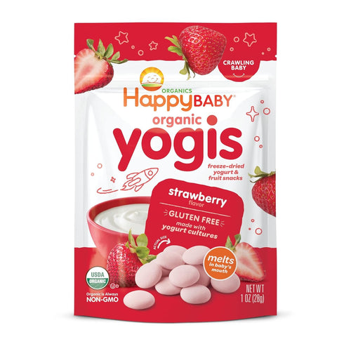 Happy Baby Organics Yogis Freeze-Dried Yogurt & Fruit Snack, Strawberry, 1 oz