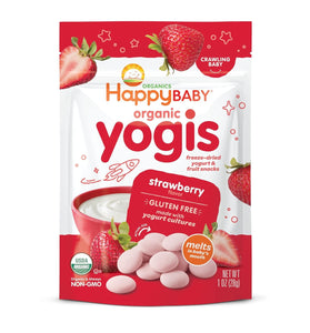 Happy Baby Gluten Free Organics Yogis Freeze-Dried Yogurt & Fruit Snacks, Strawberry, 1 Oz