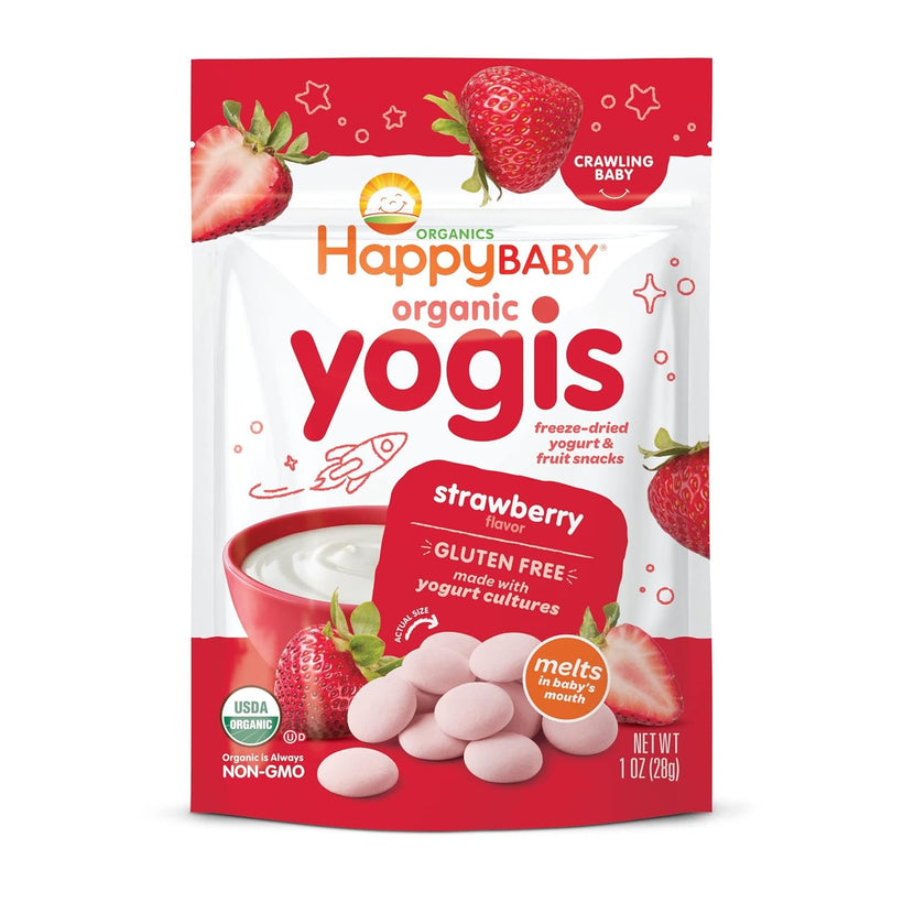 Happy Baby Gluten Free Organics Yogis Freeze-Dried Yogurt & Fruit Snacks, Strawberry, 1 Oz