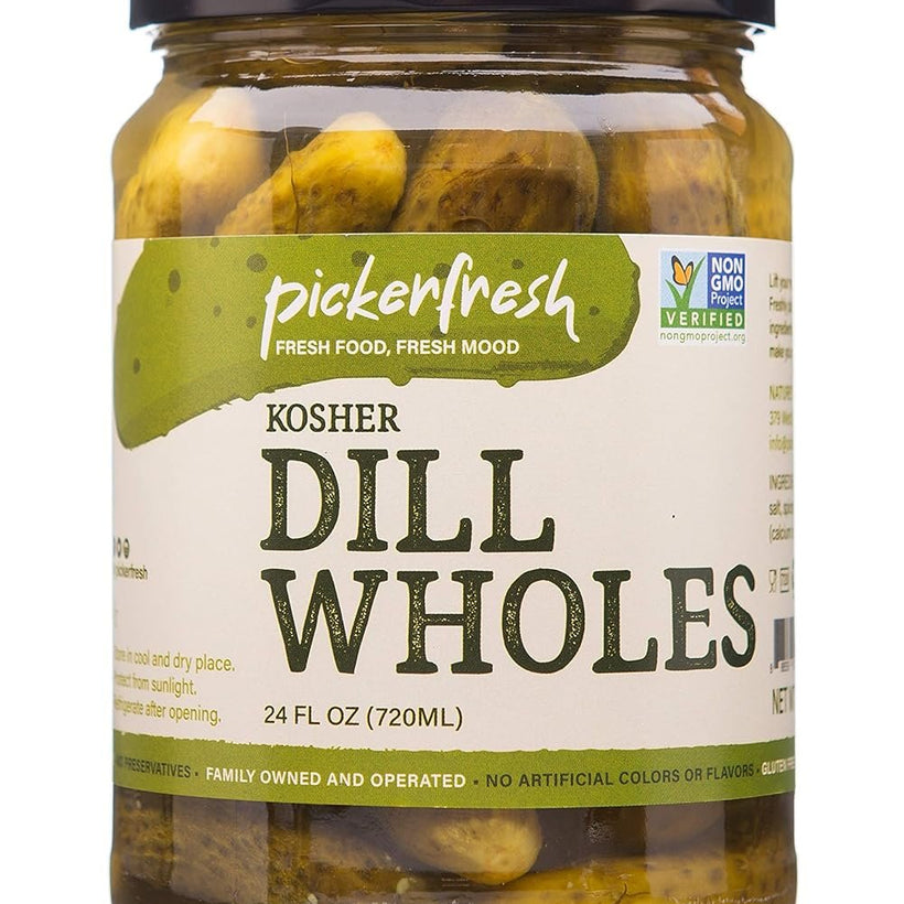 Pickerfresh Kosher Dill Wholes - Whole Dill Pickles - Simple Ingredients - Non-GMO, No Artificial Color & No Preservatives