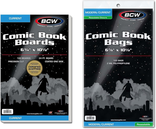 BCW Resealable Current Comic Bags and Boards Combo, 100 Count Each