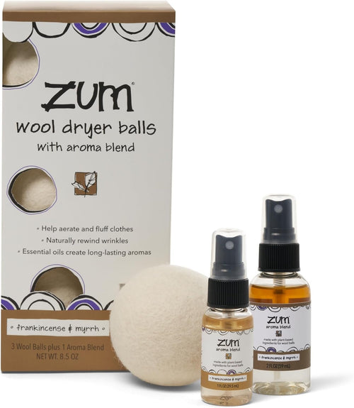 Zum Wool Dryer Balls Kit with Aroma Blend, Frankincense & Myrrh
