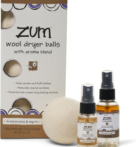 Zum Clean Frankincense & Myrrh Wool Dryer Balls Kit with Aroma Blend (3 Pack)