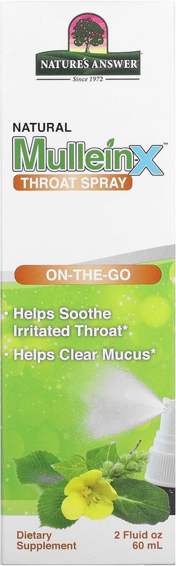 Mullein-X Throat Spray 2 Fluid Ounce | On The Go | Soothes Throat | Clears Mucus | Gluten Free, Non GMO, Vegetarian | Natural Peppermint Flavor