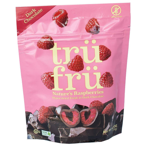 Tru Fru Hyper-Dried Raspberries in Dark Chocolate, 4.2 oz Bag