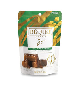 Béquet Caramel - Celtic Sea Salt Caramel - Gourmet Caramel Candy - Salted Caramel Candy Individually Wrapped - Made in Montana - Kosher (Star D) and Gluten Free - 3.6 oz Single Pouch
