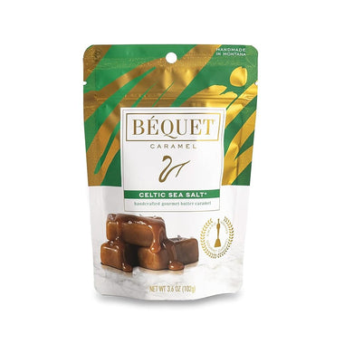 Béquet Caramel - Celtic Sea Salt Caramel - Gourmet Caramel Candy - Salted Caramel Candy Individually Wrapped - Made in Montana - Kosher (Star D) and Gluten Free - 3.6 oz Single Pouch