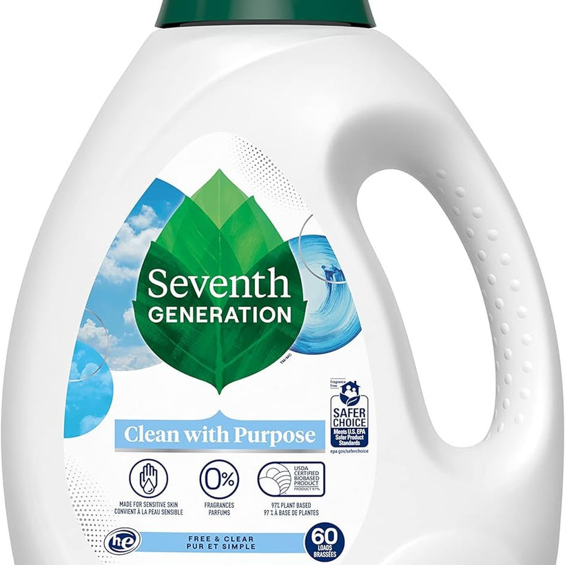 Seventh Generation Liquid Laundry Detergent, Free & Clear, 60 Loads, USDA Certified 97% Biobased, 90 Fl Oz