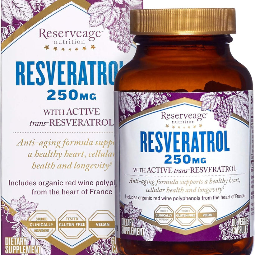 Reserveage Beauty, Resveratrol 250 mg, Antioxidant Supplement for Heart and Cellular Health, Supports Healthy Aging and Immune System, Paleo, Keto, 60 Capsules