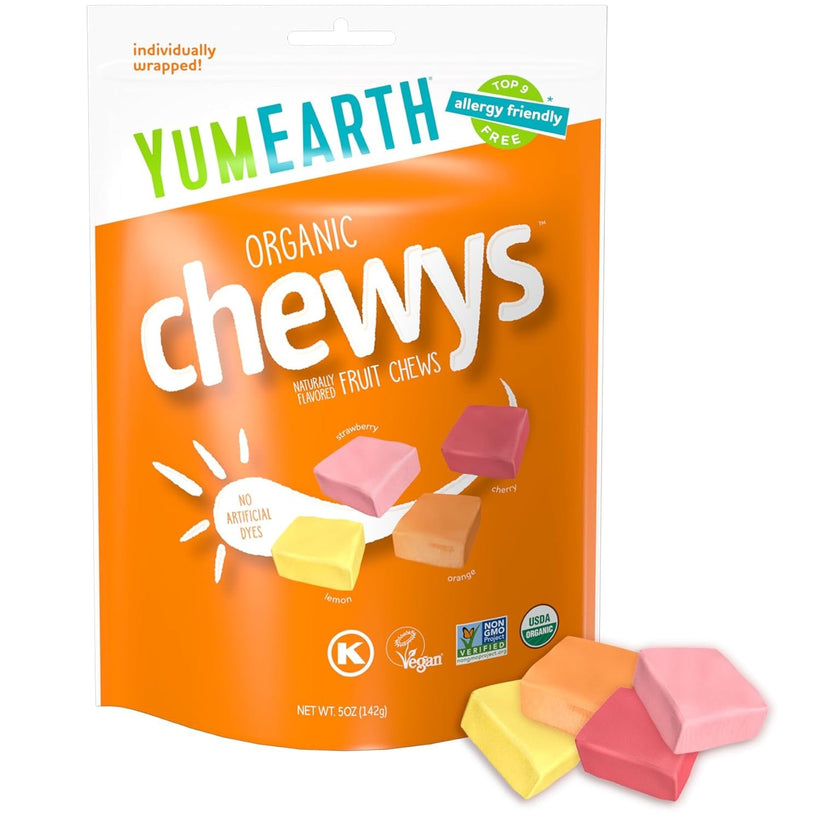 YumEarth Organic Chewys Fruit Flavored Chews, 5oz Sup, Allergy Friendly, Gluten Free, Non-GMO, Vegan, No Artificial Flavors or Dyes (Pack of 1)