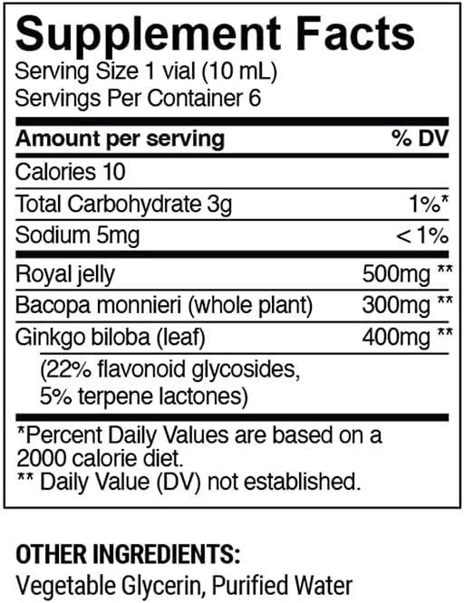 Beekeeper's Naturals B.LXR Brain Fuel - Memory, Focus and Clarity Liquid Formula, Supports Productivity - Royal Jelly, Ginkgo Biloba, Bacopa Monnieri - Keto Friendly, Gluten & Caffeine-Free