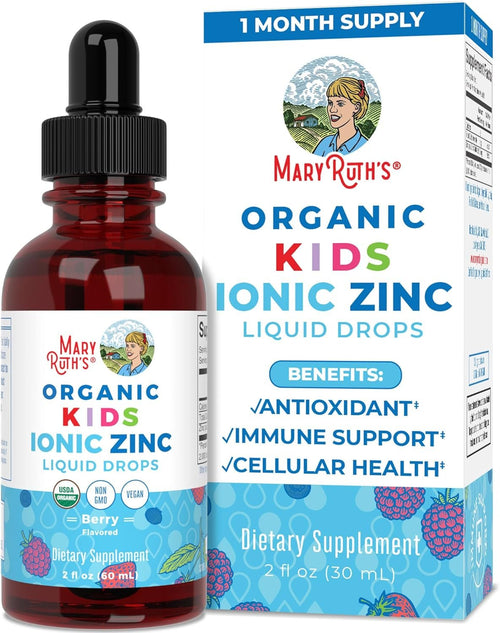 MaryRuth Organics Liquid Zinc Supplements for Immune Support, Immune Support Supplement for Kids, Ages 4-13, Zinc Sulfate, Kids Immune Support, Vegan, USDA Organic, Glycerin Based, 2 Fl Oz