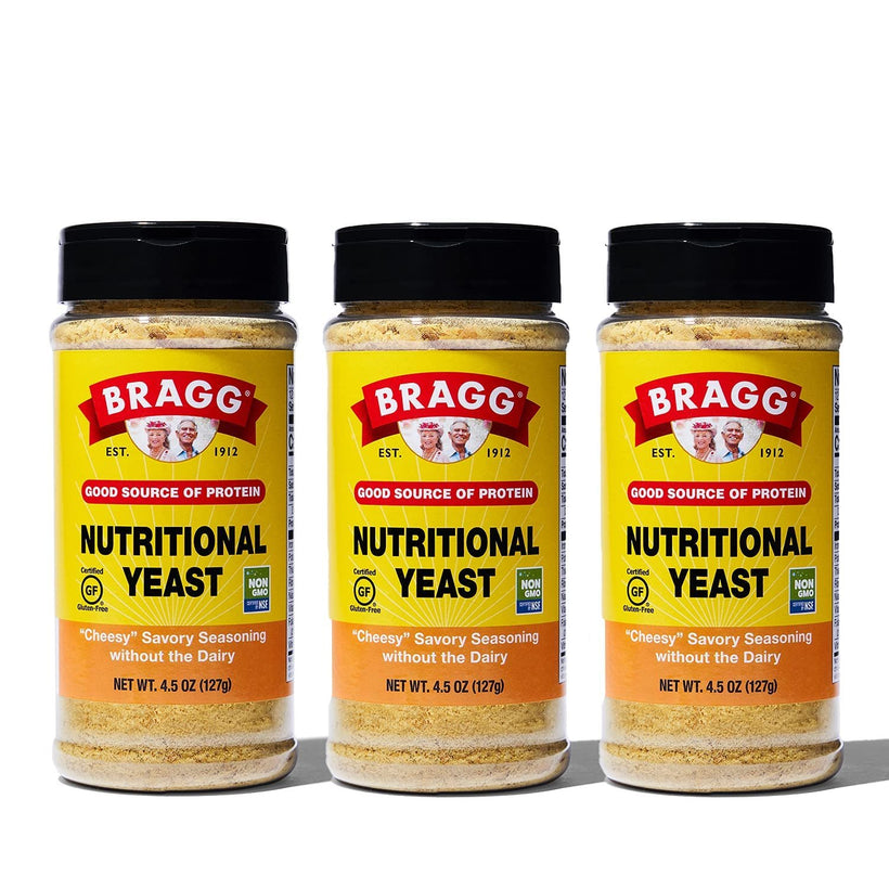 Bragg Nutritional Yeast Seasoning – Vegan, Gluten Free Cheese Flakes – Good Source of Protein & Vitamins – Nutritious Savory Parmesan Cheese Substitute – Non GMO Verified, 4.5 ounce, 3-Pack