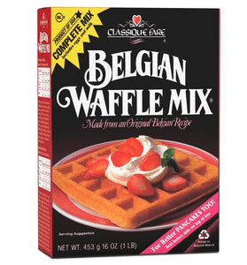 Classique Fare Belgian Waffle Mix - Makes Light and Crisp Waffles, Pancakes, Muffins & Crepes - Works with Waffle Maker - Fast and Fresh Breakfast Foods - 16 Oz Box