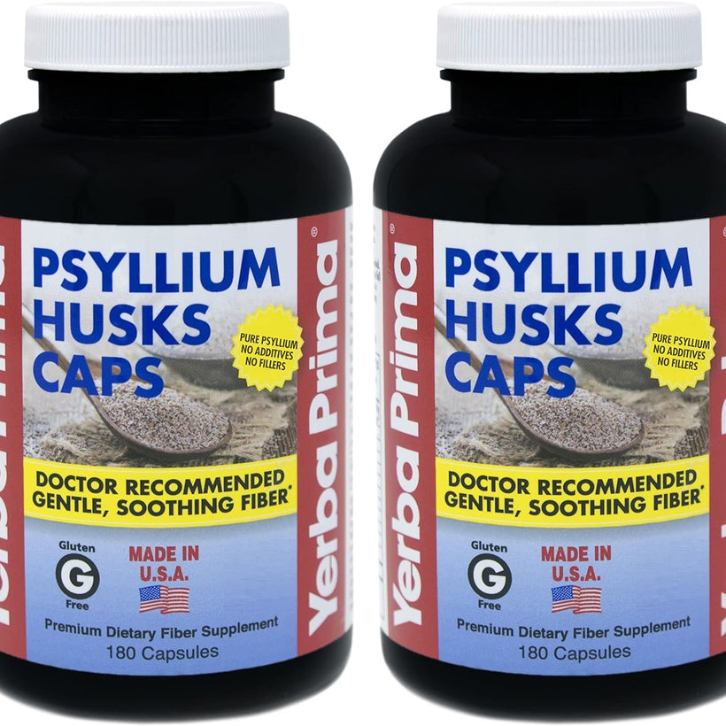 Yerba Prima Psyllium Husk Caps - 180 Capsules (Pack of 2) - Easy to Swallow Fiber Supplement - Colon Cleanse - Gut Health - Non-GMO Gluten Free