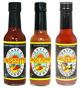 Dave's Gourmet Hot Sauce Sets From Mild to Medium to Hot to Insanity Hot sauce Sets for the Hot Sauce Lover