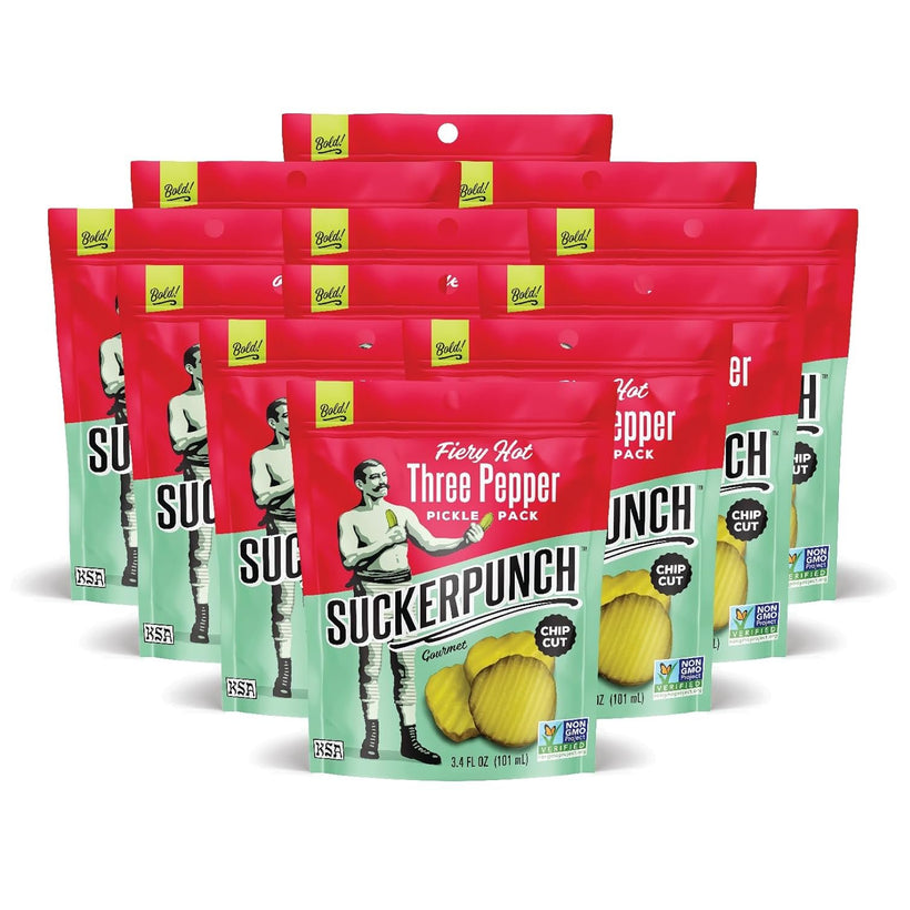 SuckerPunch | Classic Dill Chip-Cut | Pickle Pouch Snack Pack | 3.4oz Single-Serve (12 units)