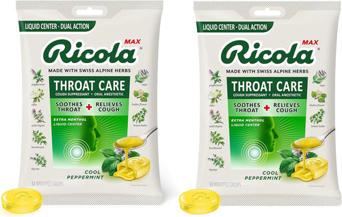 Ricola Max Throat Care Cool Peppermint Drops, 34 Count Large Bag (Pack of 2)