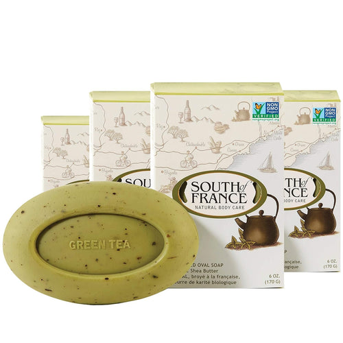 South of France Triple Milled Bar Soap, Green Tea Leaves, 6 oz (Pack of 4)